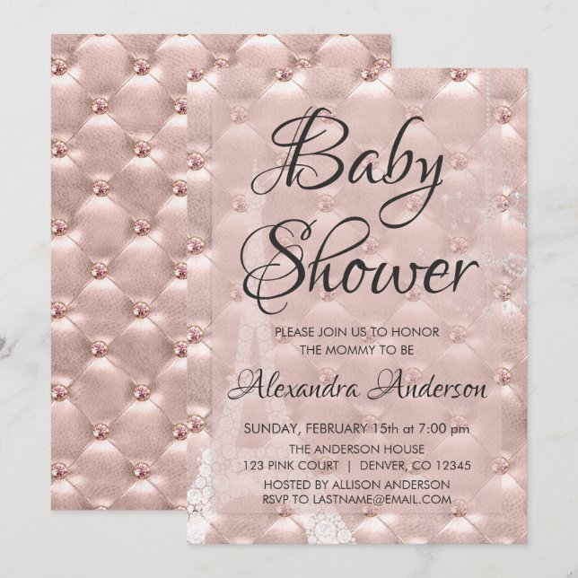 Blush Pink - Rose Gold Paris Baby Dusche Einladung (Vorne/Hinten)