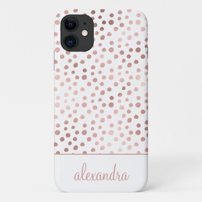 Blush Pink - Rose Gold Polka Dot Muster Monogramm Case-Mate iPhone Hülle (Rückseite)