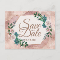 Blush Pink Rose Gold Sukkulturen Save the Date