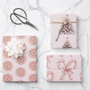 Blush Pink Rose Gold Weiße Pfefferminzen Weihnacht Geschenkpapier Set