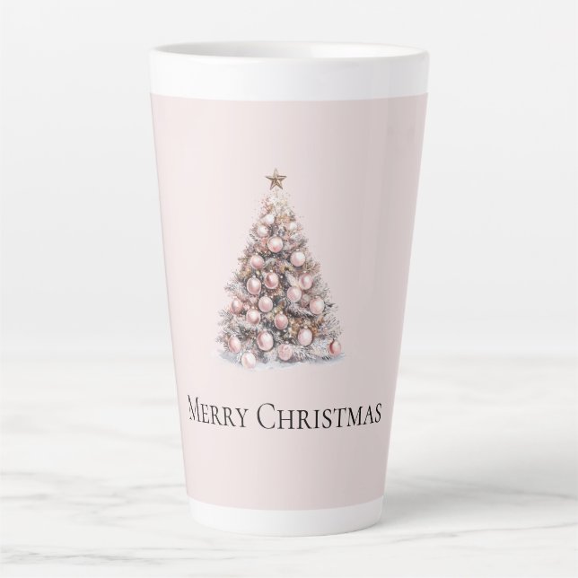 Blush Pink Rose Gold Weißer Weihnachtsbaum Milchtasse (Vorderseite)