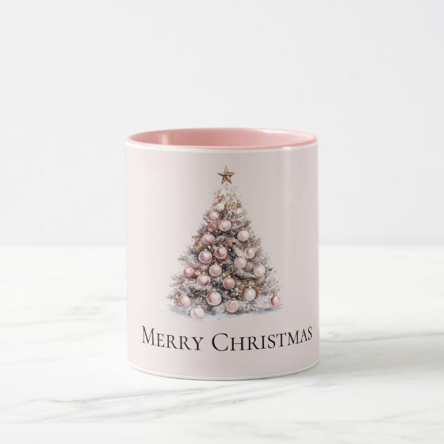 Blush Pink Rose Gold Weißer Weihnachtsbaum Tasse (Zentrum)