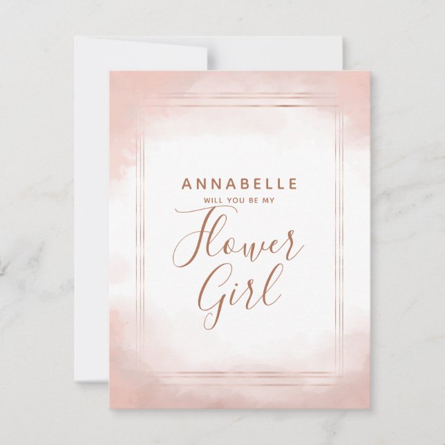 Blush Pink & Rose Gold werden Sie mein Blumenmädch Einladung (Vorderseite)