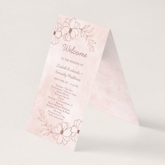 Blush Pink & Rose Goldene Hochzeit Programm (Vorderseite)