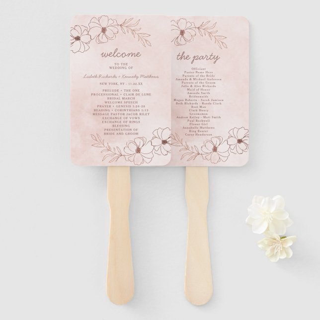Blush Pink & Rose Goldene Hochzeit Programm Fächer (Vorne und Hinten)