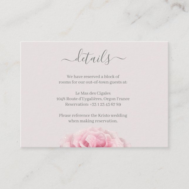 Blush Pink Rose Gray Blumenhotel Detail Begleitkarte (Vorderseite)