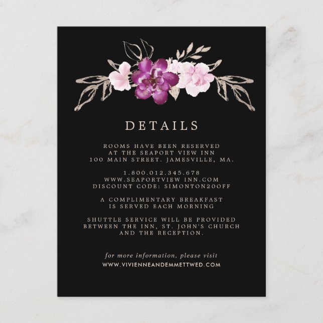 Blush Pink Rose Lila GoldWedding Gastdetails Begleitkarte (Vorderseite)
