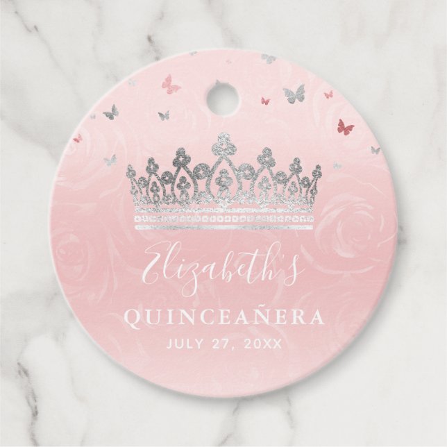 Blush Pink Rose und Silver Crown Vielen Dank für I Geschenkanhänger (Vorderseite)
