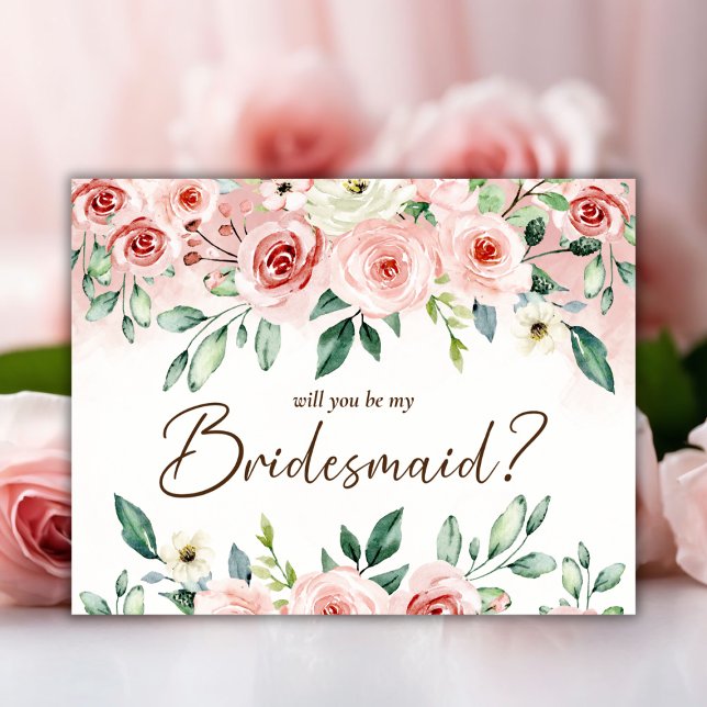 Blush Pink Rose Wasserfarbe Sei meine Bridaid Brid Einladung (Blush Pink Rose Watercolor Be My Bridesmaid Bridal Invitation)