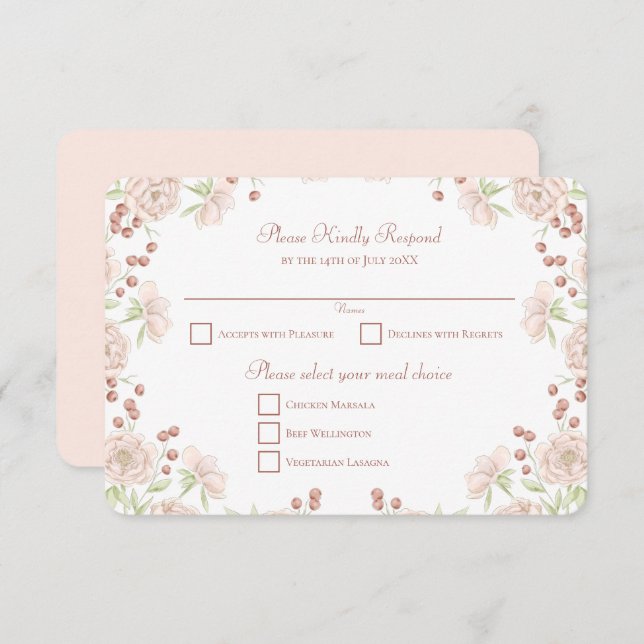 Blush Pink Rose Wedding RSVP Reply Einladung (Vorne/Hinten)
