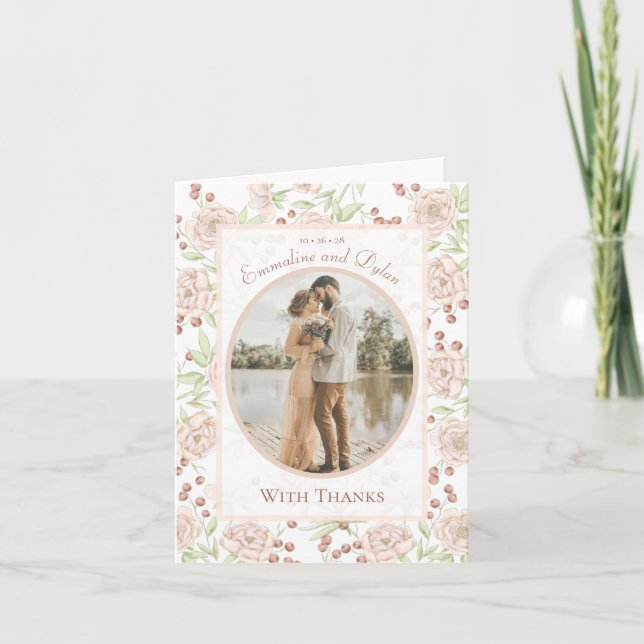 Blush Pink Rose Wedding Thank You Cards Photo Einladung (Vorderseite)