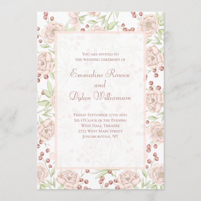 Blush Pink Rose Wedding Vintage Einladung (Vorderseite)