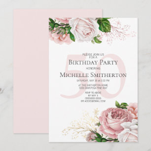 Blush Pink Rose Weiß 50. Geburtstag Einladung