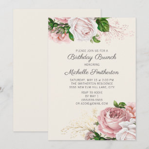 Blush Pink Rose Weiße Geburtstagsfeier Einladung