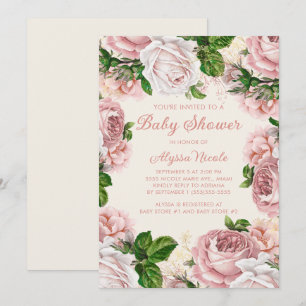 Blush Pink Rose Weiße Girl Babydusche Einladung