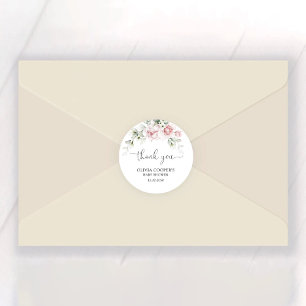 Blush Pink Roses Baby Dusche Klassischer Rundaufkl Runder Aufkleber