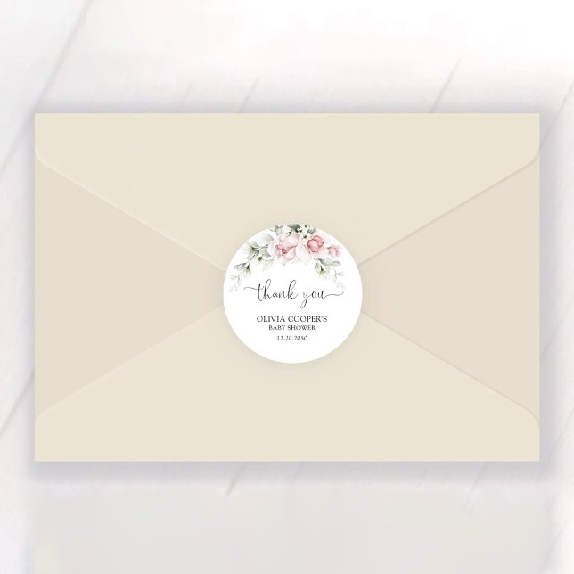 Blush Pink Roses Baby Dusche Klassischer Rundaufkl Runder Aufkleber (Von Creator hochgeladen)