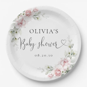 Blush Pink Roses Babydusche Papierplatte Pappteller