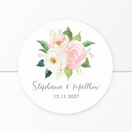 Blush Pink Roses Bloral Botanische Hochzeit Runder Aufkleber