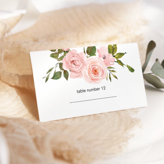 Blush Pink Roses Bloral Wedding Escort Card Platzkarte (Von Creator hochgeladen)