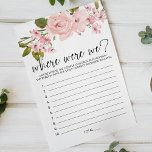 Blush Pink Roses Blumenspiel Wo waren wir? Flyer<br><div class="desc">Wo waren wir Brautparty. Weiche Aquarellrosen mit rosa Rosen. Koordinierung der Rückseite In unserem Zazzle-Shop finden Sie passende Artikel,  um Ihre Veranstaltungskollektion abzuschließen!</div>