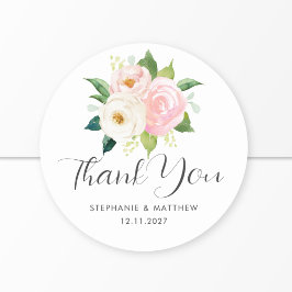 Blush Pink Roses Botanische Hochzeit Vielen Dank Runder Aufkleber