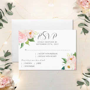 Blush Pink Roses Botanische Wasserfarbenhochzeit RSVP Karte