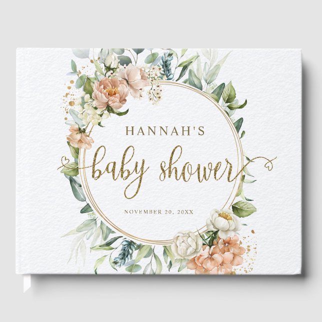 Blush Pink Roses & Eucalyptus Baby Dusche Gästebuch (Vorderseite)