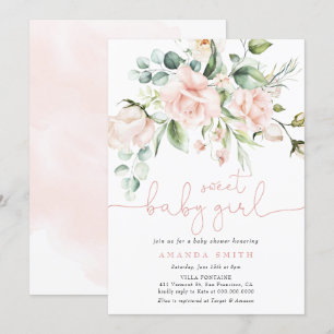 Blush Pink Roses Eucalyptus Girl Baby Dusche Einladung