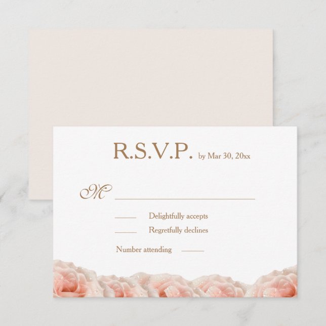 Blush Pink Roses Floral Gold Weiße Hochzeit RSVP Einladung (Vorne/Hinten)