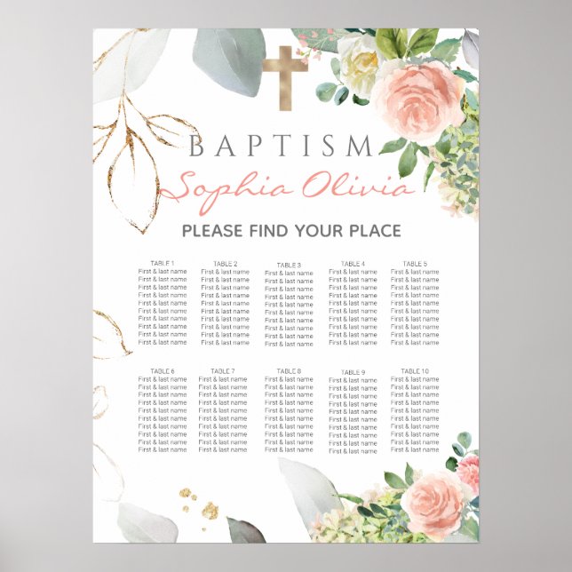 Blush Pink Roses Girl Baptissekarte Poster (Vorne)