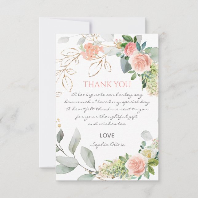 Blush Pink Roses Girl Taufe Danke Karte (Vorderseite)