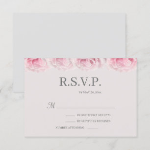 Blush Pink Roses Gray Elegante Blumenzange RSVP Einladung