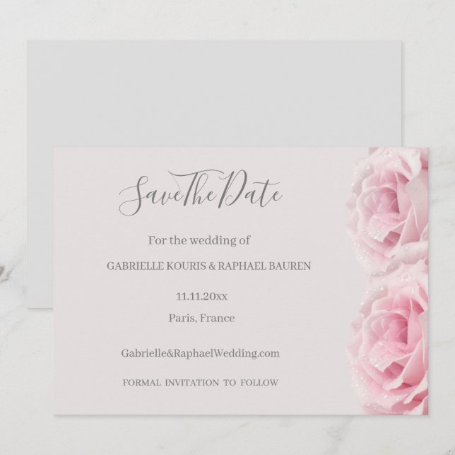Blush Pink Roses Grey Floral Save the Date Hochzei Einladung (Vorne/Hinten)