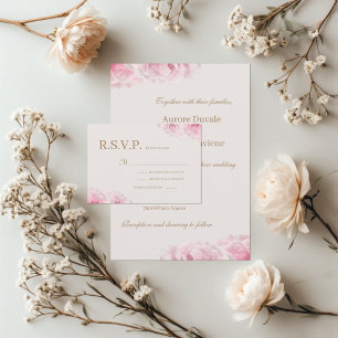 Blush Pink Roses Ivory Gold Floral Wedding RSVP Einladung