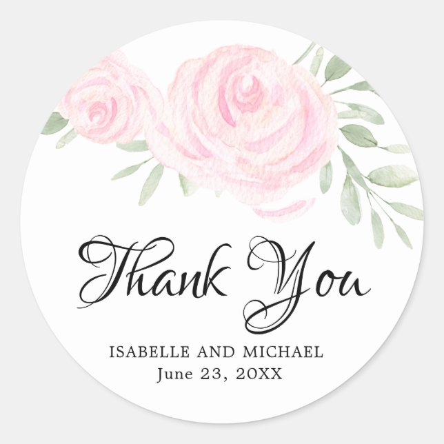Blush Pink Roses Vielen Dank für Ihre Hochzeit Runder Aufkleber (Vorderseite)