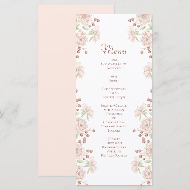 Blush Pink Roses Wedding Menus Menükarte (Vorne/Hinten)
