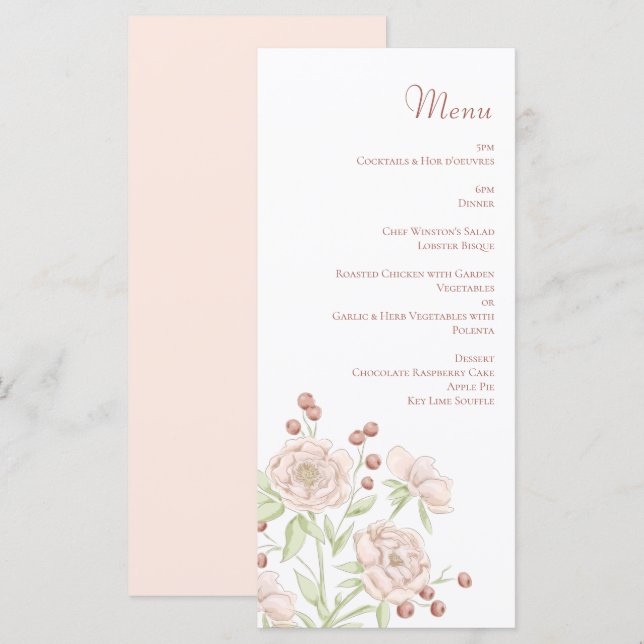 Blush Pink Roses Wedding Modern Menus Menükarte (Vorne/Hinten)