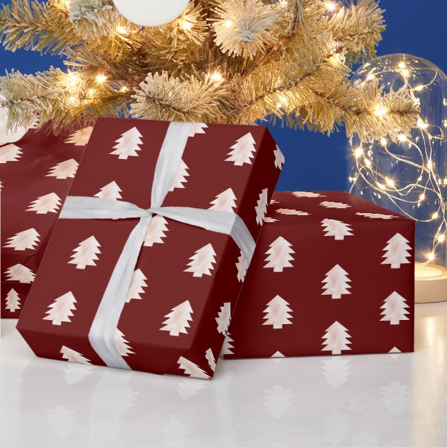 Blush Pink Rote Weihnachtsbaumen Geschenkpapier (Feiertage)
