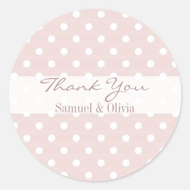 Blush Pink Round Custom Polka Dotted Vielen Dank Runder Aufkleber (Vorderseite)