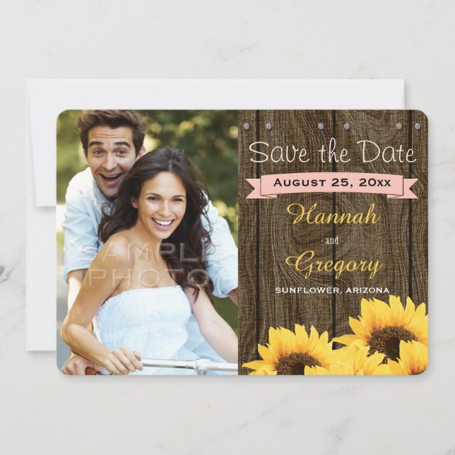 BLUSH PINK RUSTIC SUNFLOWER SAVE THE DATE KARTE (Vorderseite)