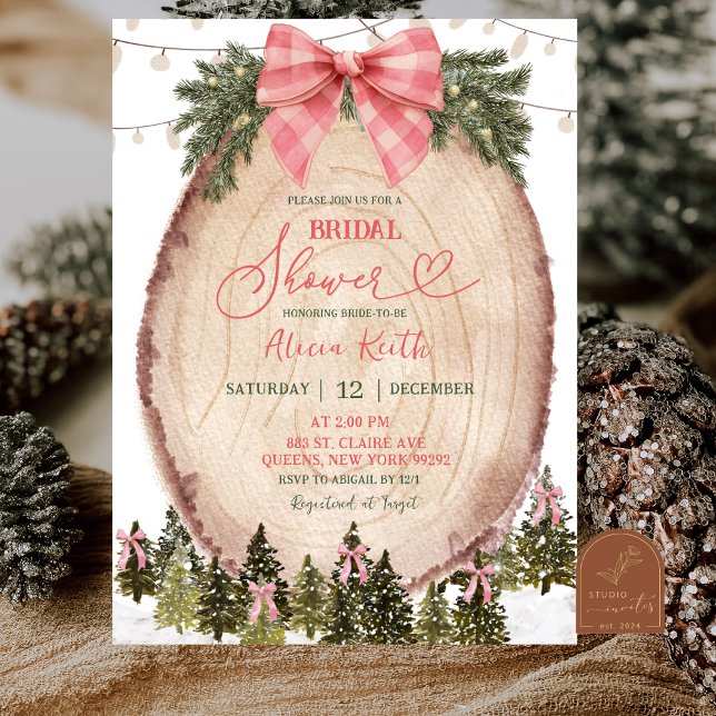 Blush Pink Rustic Winter Forest Bridal Shower  Einladung (Von Creator hochgeladen)