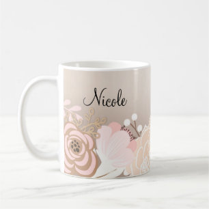 Blush Pink Rustikales Glam Blume Personalisiert Kaffeetasse