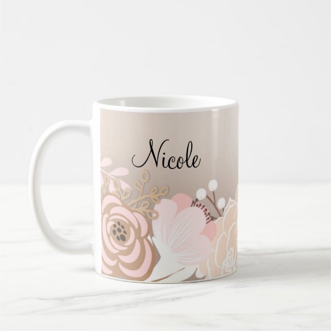 Blush Pink Rustikales Glam Blume Personalisiert Kaffeetasse (Links)