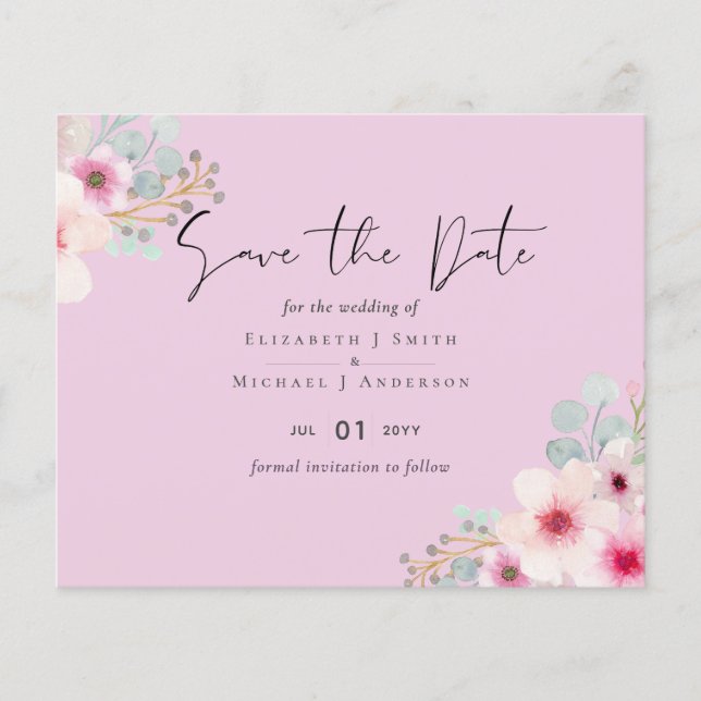 Blush Pink Sage Bloral Hochzeit speichern Sie die  (Vorderseite)