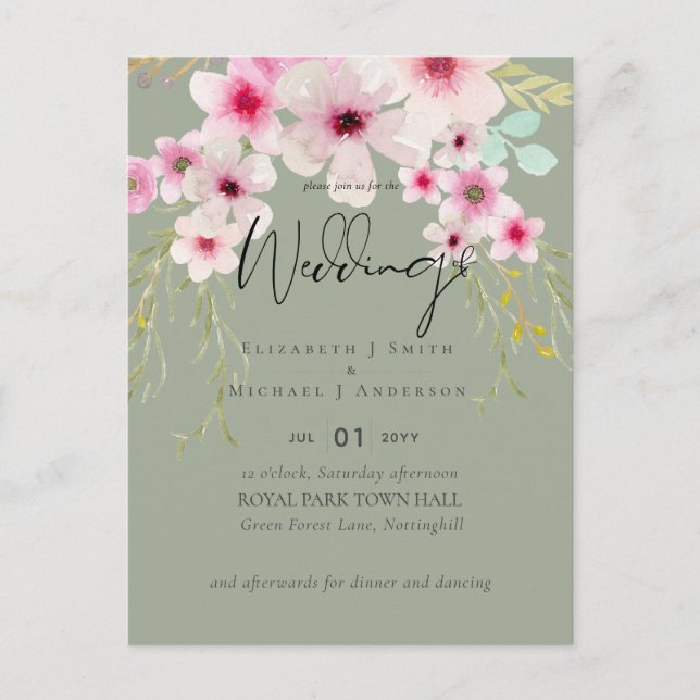 Blush Pink Sage Blumenzettel Postkarte (Vorderseite)