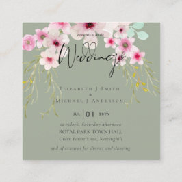 Blush Pink Sage Blumenzettel Quadratische Visitenkarte