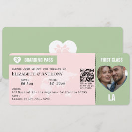 Blush Pink & Sage Green Boarding Pass Wedding Einladung