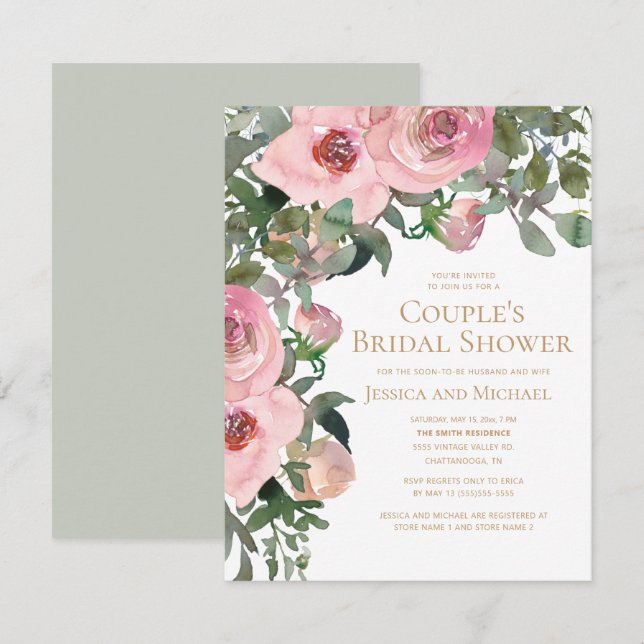 Blush Pink Sage Green Couple's Brautparty Einladung (Vorne/Hinten)