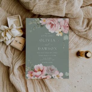 Blush Pink & Sage Green Elegante Hochzeit Einladung